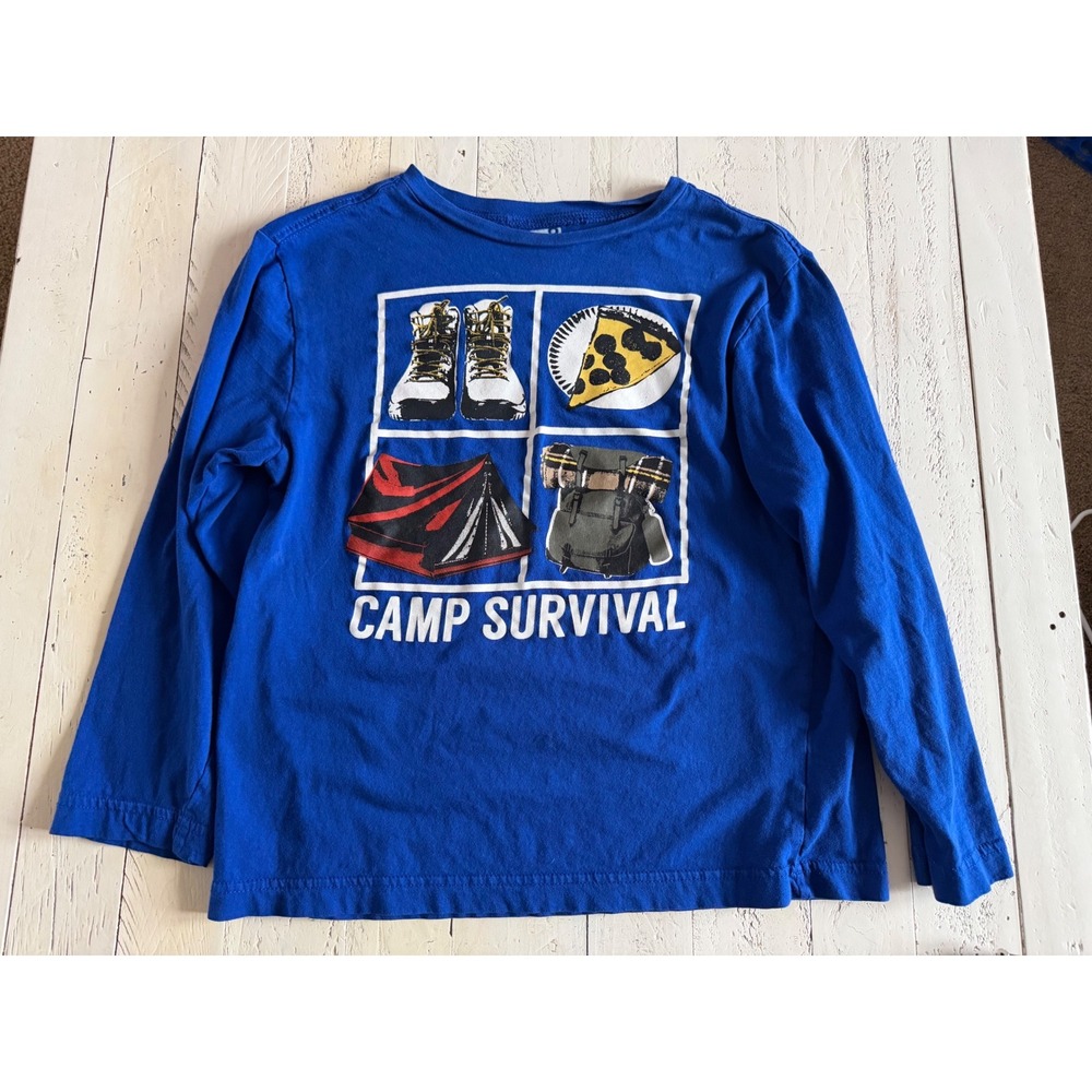Crazy 8 Boys Blue Camp Survival Graphic Long Sleeve T-Shirt Size L 10-12